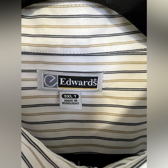 NWOT Edward’s Long Sleeve Oxford Shirt, Size 3XLT, White with dk gray/tan stripe - Picture 2 of 3